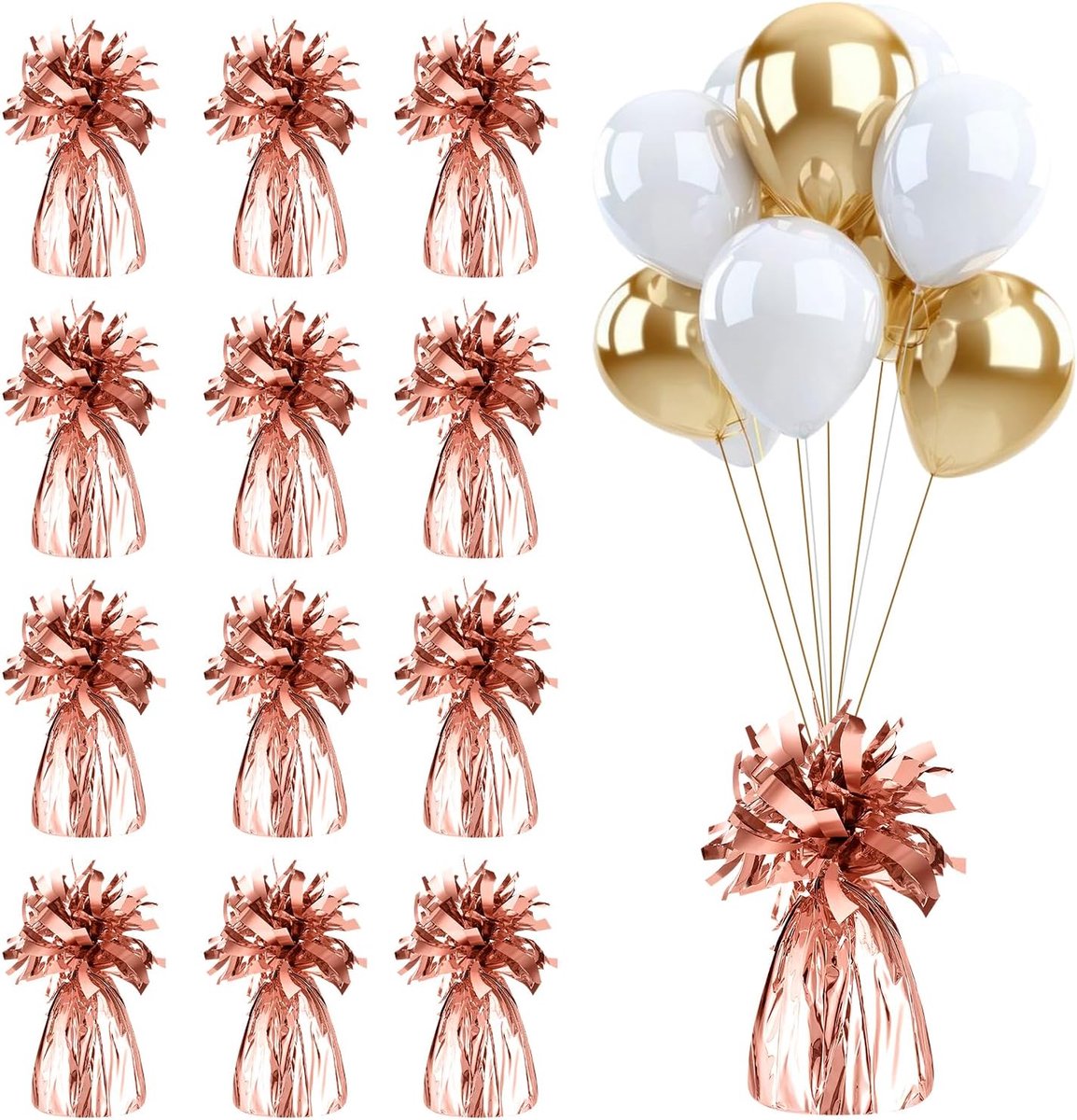 Ballongewicht voor heliumballonnen, lichtgewichten, 12 stuks, ballongewichten, voor helium, ballager, bodem, roségoud, folie, ballonhanger, voor bruiloft, verjaardag, feestdecoratie