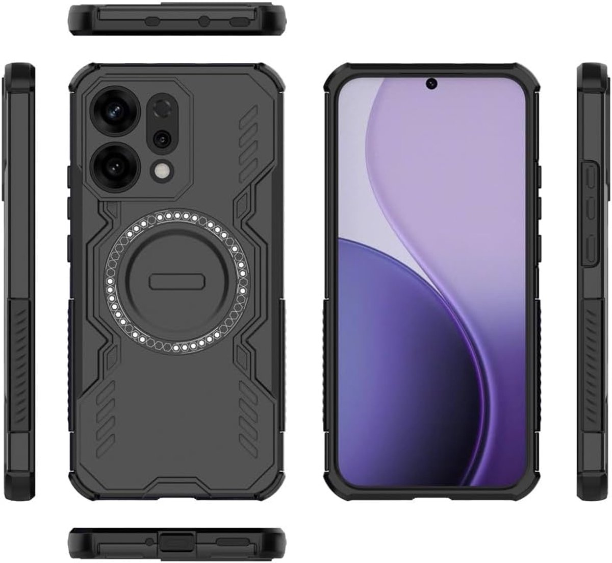Hoesje voor Oppo Reno 14 5G | Magnetisch, militaire valbescherming, dubbele laag TPU + PC, airbag in de hoeken, antislip, anti-vingerafdruk, zwart