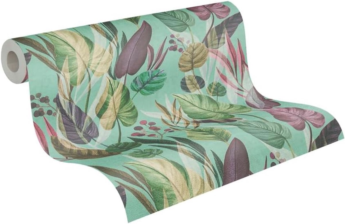 Behang Bloemen 10,05 m x 0,53 m - Blauw, groen, lila, grijs - Bladeren behang - 782194