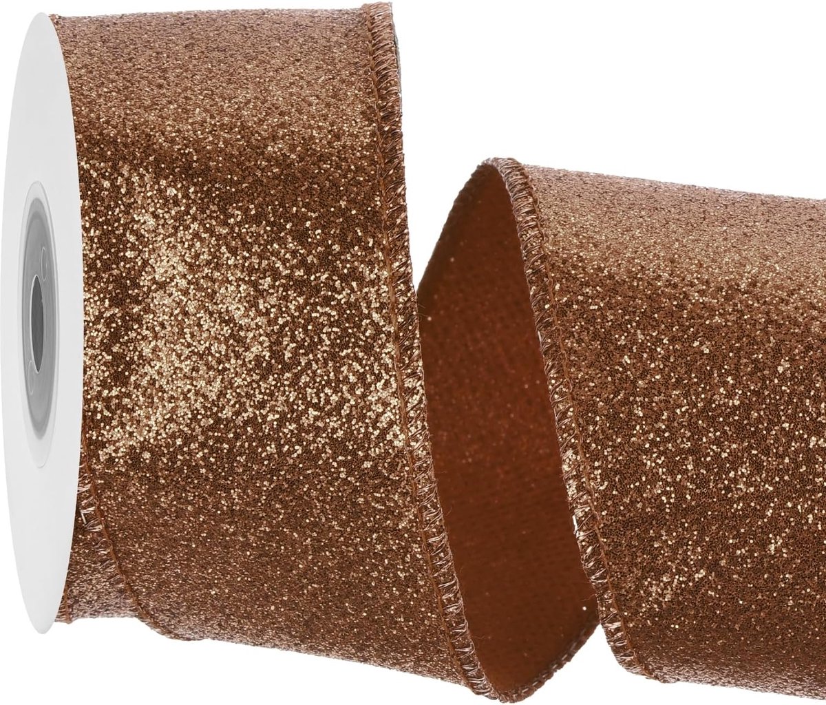 4 cm glitter draadrand lint bruin iriserende band 1,6 inch / 4 yard voor kerstboom krans decoratie geschenkverpakking met metalen rand