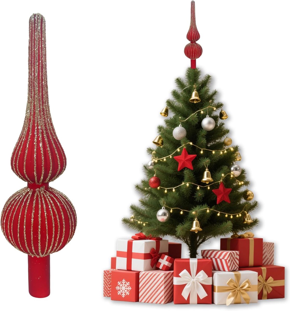 topper ster glas, kerstboom topper met glinsterend poeder, 7x26cm kerstboom topper dennentapperster, kerstboom topper, dennentapperster rood voor kerstdecoratie