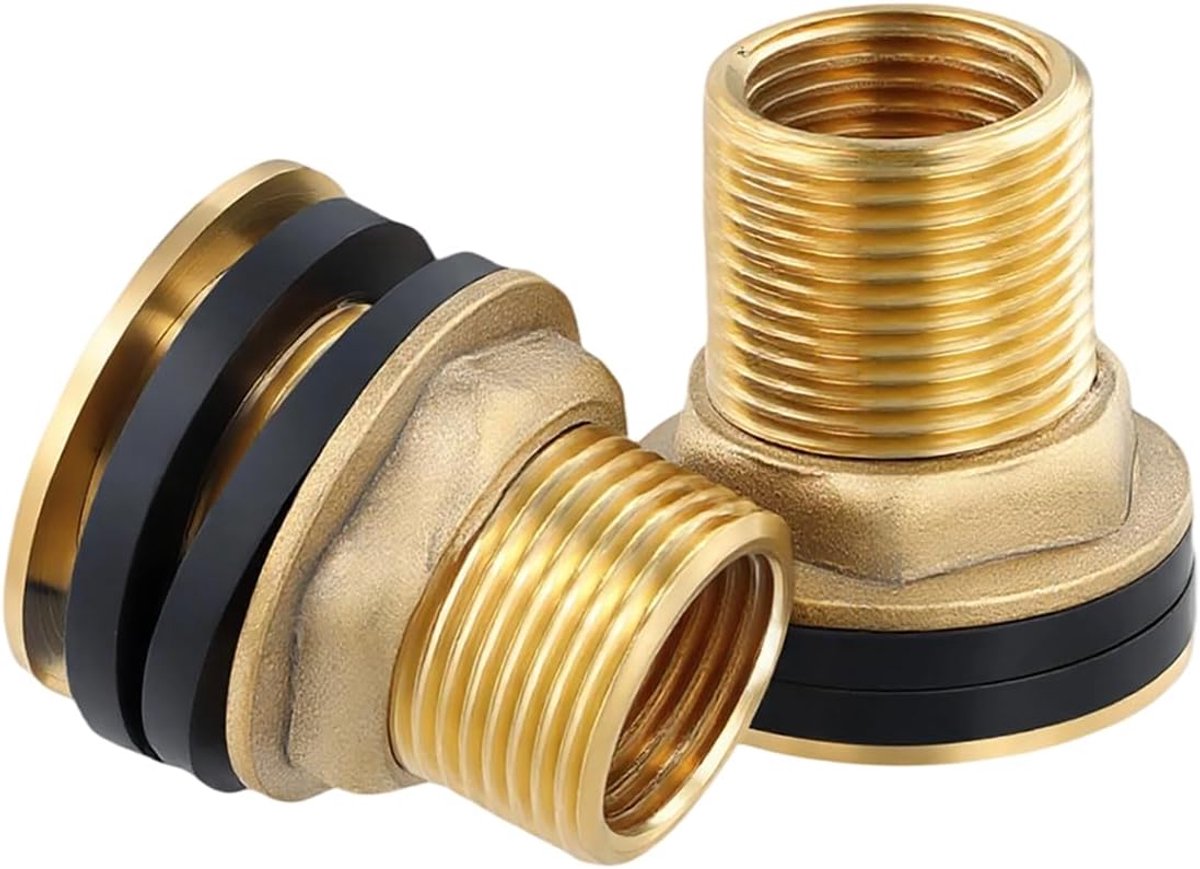 Aansluiting voor watertank, 2 stuks, aansluiting van roestvrij staal 304 met lekvrije afdichtingen, veelzijdige adapter 3/4 inch vrouwelijk voor vaten, aquaria, zwembaden en irrigatiesystemen