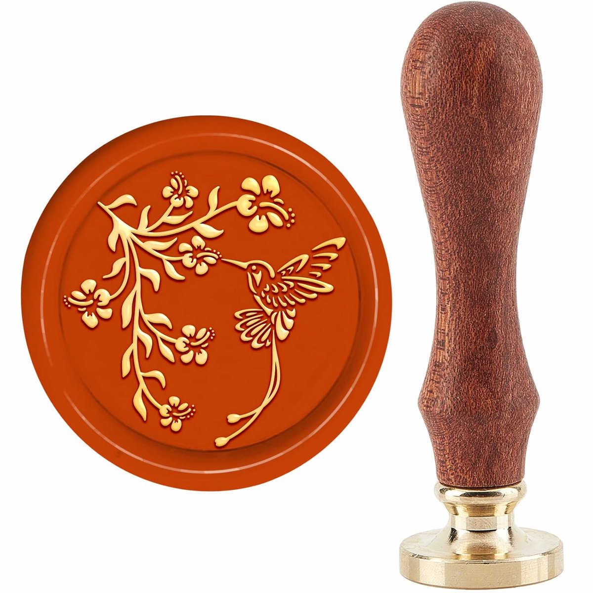 craspire Waszegel voor kolibrie, waszegel, bloem, 30 mm, afneembaar, van messing, met houten handvat, voor uitnodigingen, kaarten, cadeau