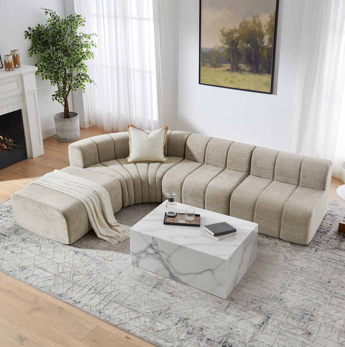 MIVRAY Hoekbank 285 x 203 x 64,7 cm - Vrij Combineerbare Modulaire 4-Zits Bank Voor Woonkamer En Lounge - Chenille Bruin