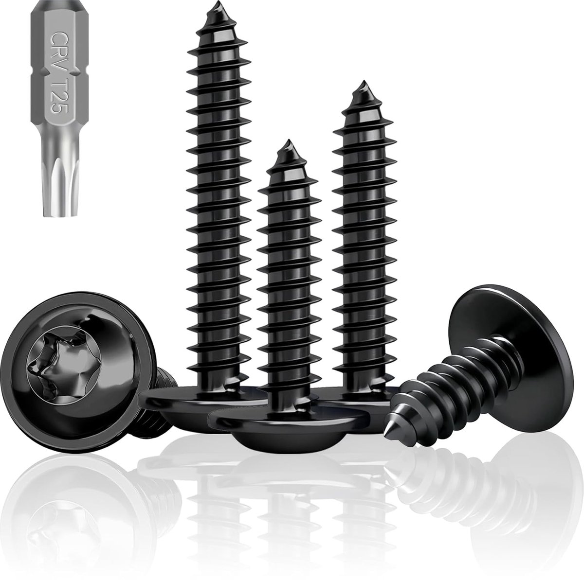 Schroeven met platte kop, zwart, M5 x 25 mm, lenskopschroeven voor hout, roestvrij staal A2 V2A, torx-schroeven voor akoestische platen, 100 stuks