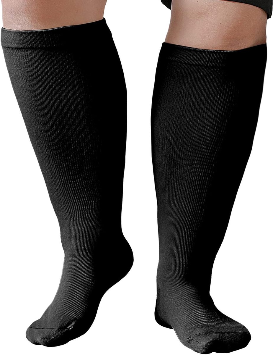 Sokken: Compression Socks Grote Maten Wijde Kuit 20-30 mmhg voor Verpleegster Hardlopen Sport Reizen Zwangerschap S-7XL 1 Paar