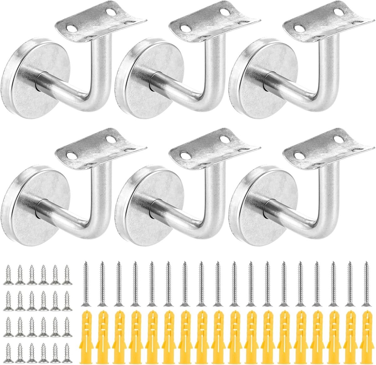 Handrail Beugels 60 x 60 mm Wandsteunen, Ondersteuning voor Trapleuningen met Dekrozet, RVS Beugels voor Hal, Trap en Badkamer, Verpakking van 6 Stuks