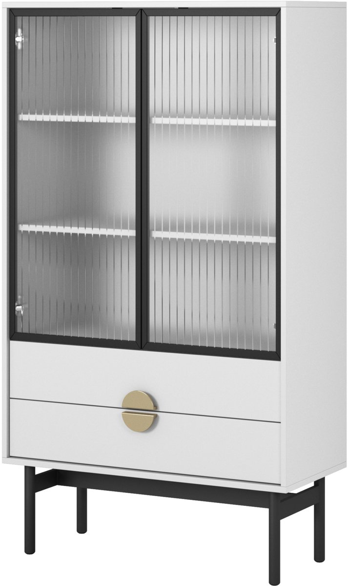 Selsey Stoon II – Vitrinekast met 2 planken en 2 lades, wit, 85 cm