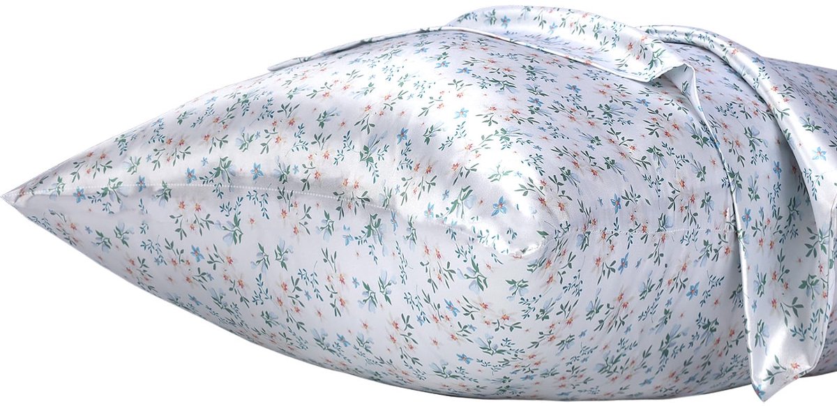 Kussenhoes met Rits, Polyester Satijnen Kussenhoes voor Haar, Gladde Bloemenprint met Crème Bloemen, 40 x 70 cm