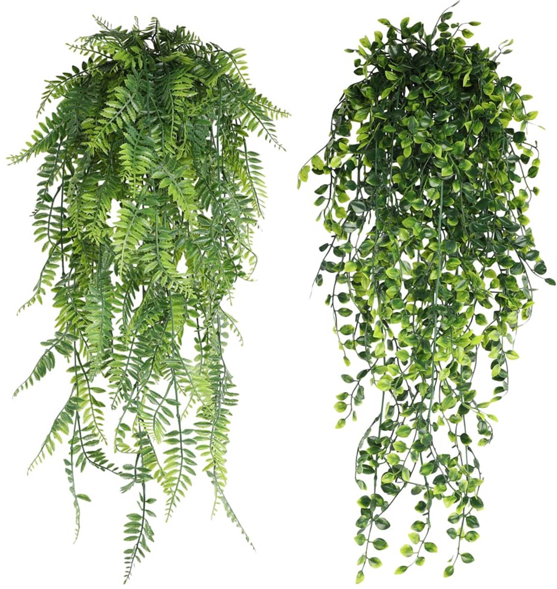 Kunstplanten om op te hangen, 2 stuks, kunsthangplanten, klimop, voor binnen- en buitendecoratie
