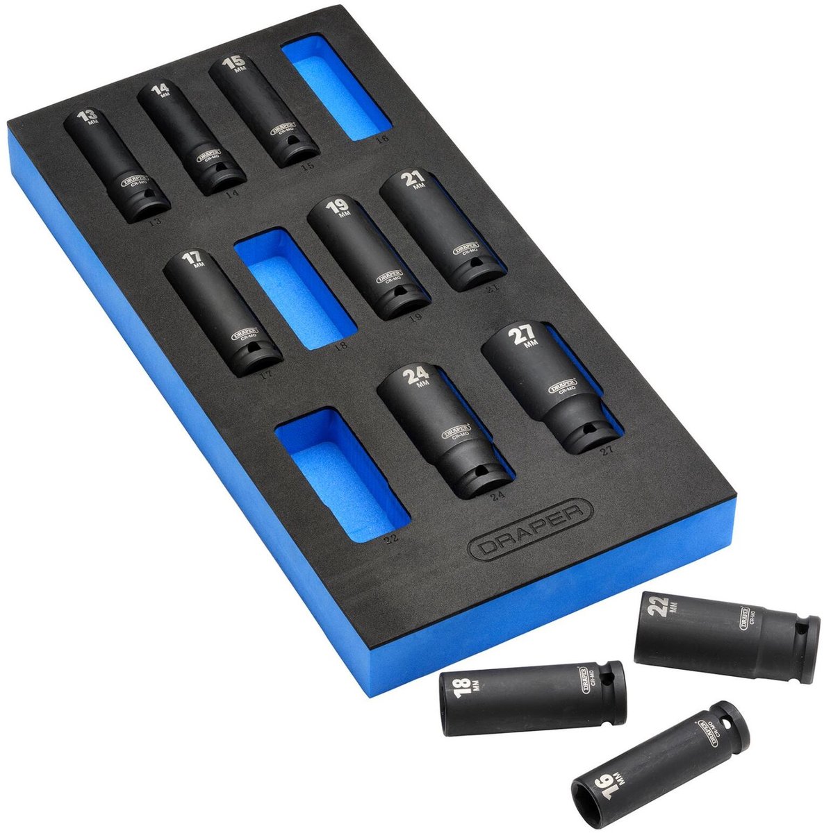 Draper HI-TORQ® 1/2" krachtdoppenset lang in foam inlay, 11-delig