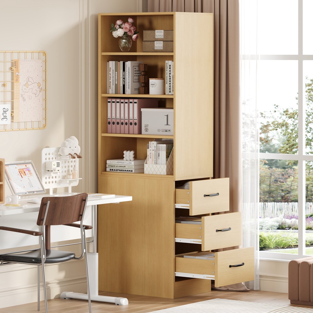 Zubaliya Boekenkast - 38 cm breed x 180 cm hoog wit - extra smal - 3 zijladen - verstelbare planken