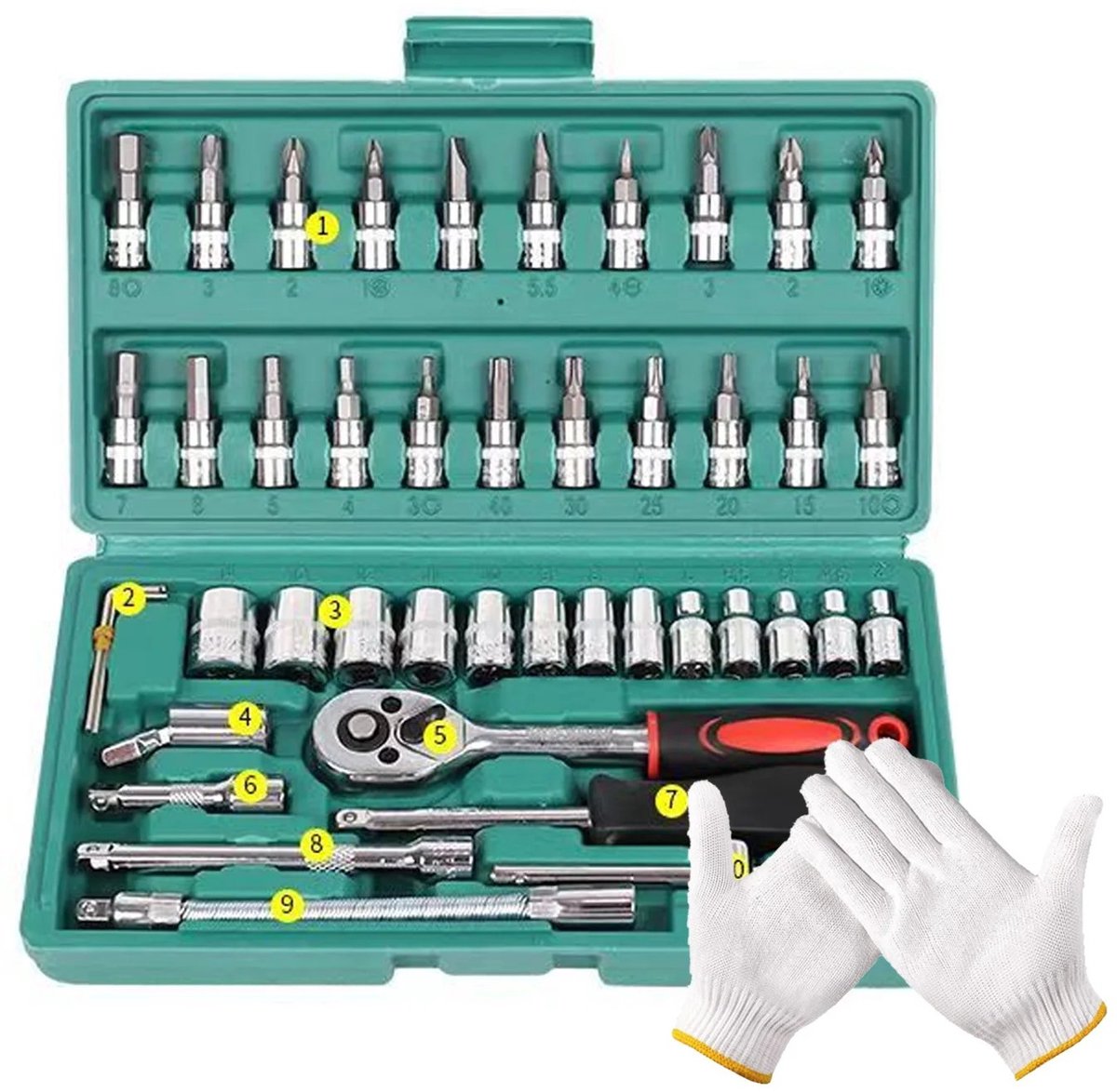 Dailygoods 47-delige complete handgereedschapset, premium ratel-sleutel multifunctioneel ultra-draagbaar, alles-in-één v