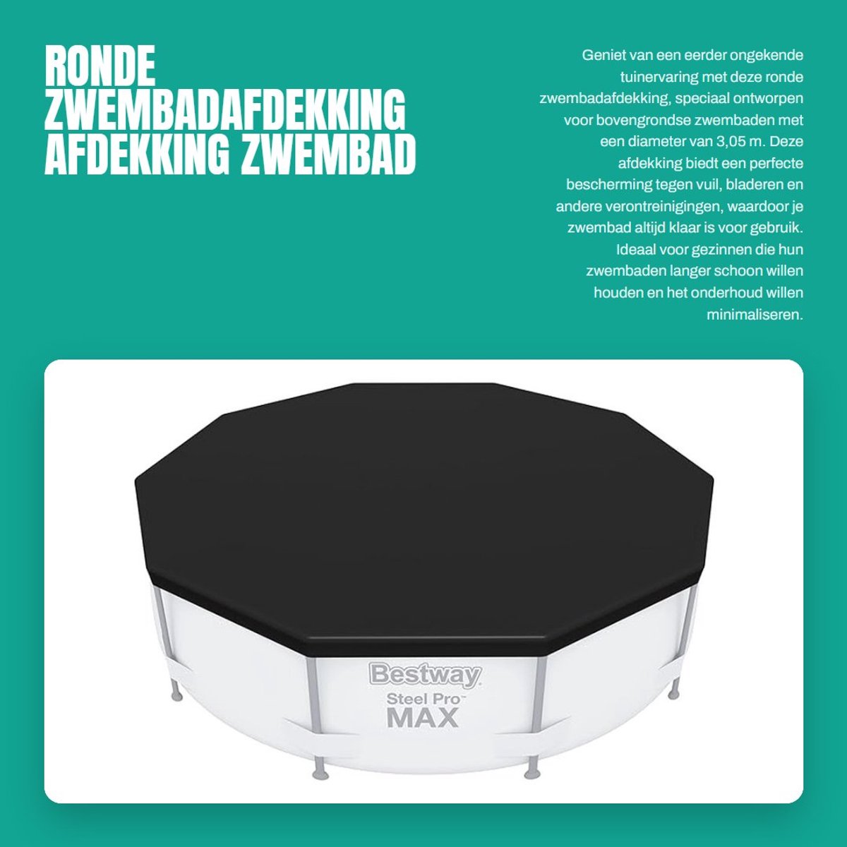 Dailygoods- Zwembadafdekking Ronde 3,05 m - Afneembaar - Veiligheidsladder - Zandfilterinstallatie - Duurzaam - Geschikt voor bovengrondse zwembaden