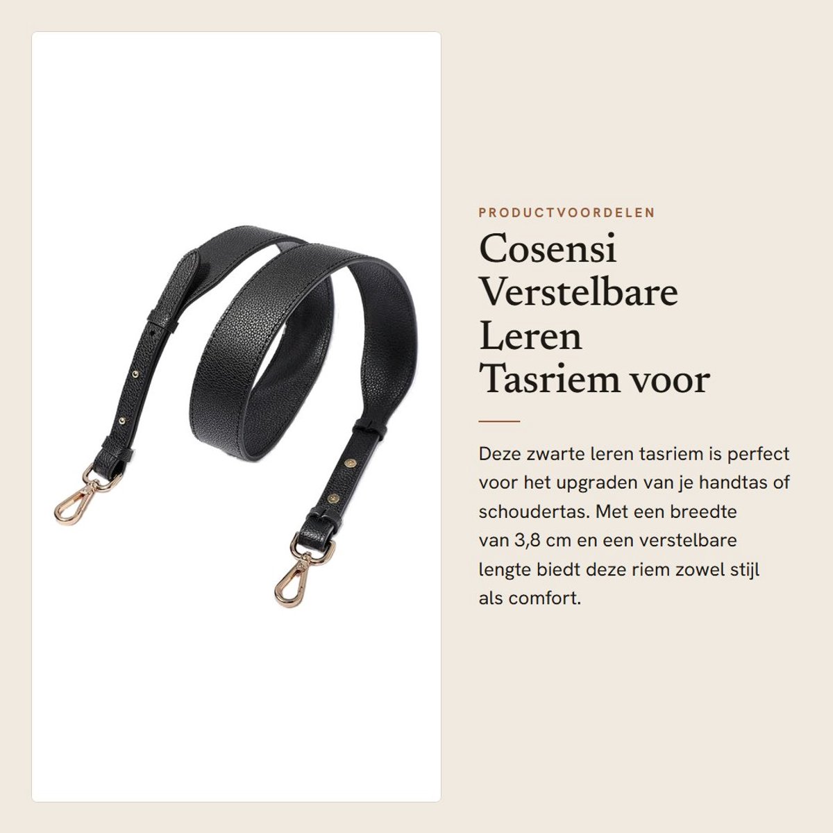 Dailygoods- Tasriem Verstelbaar 106-110 cm - Leren Schouderband - Vervangende Tasriem - Draagriem voor Handtas - Comfortabel - Hoogwaardige Kwaliteit - Schouderriem