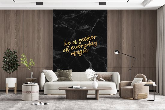 Behang - Fotobehang Quotes - Magic - Goud - Marmer - Breedte 195 cm x hoogte 300 cm