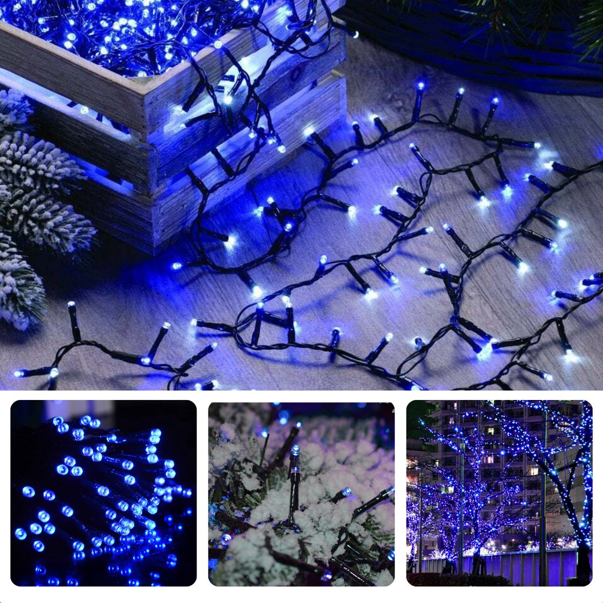 Cheqo Kerstverlichting - Kerstboomverlichting - Kerstlampjes - Sfeerverlichting - LED Verlichting - Voor Binnen en Buiten - Tuinverlichting - Feestverlichting - Lichtsnoer - 320 LED's - 24M - Timer - 8 Lichtfuncties - Geheugen - Blauw