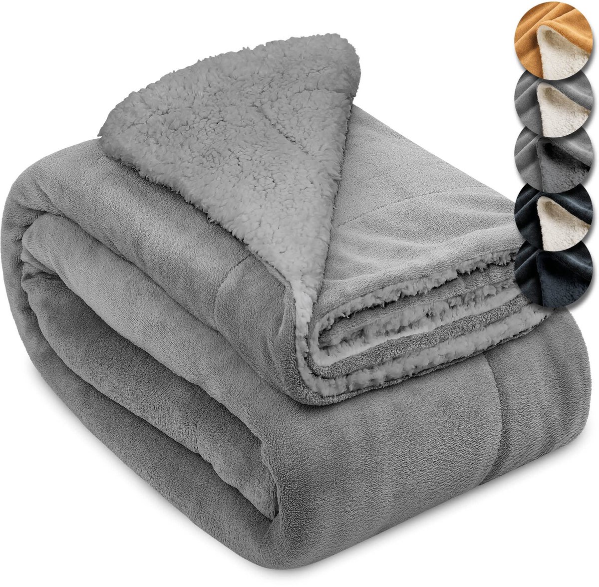 XXL Sherpa Deken Plaid 220x240 cm Alina - Dik Fluffy Winter Fleece Plaid Sofa Lichtgrijs/Lichtgrijs - Warm Bankdeken met Schapenvacht Uitstraling