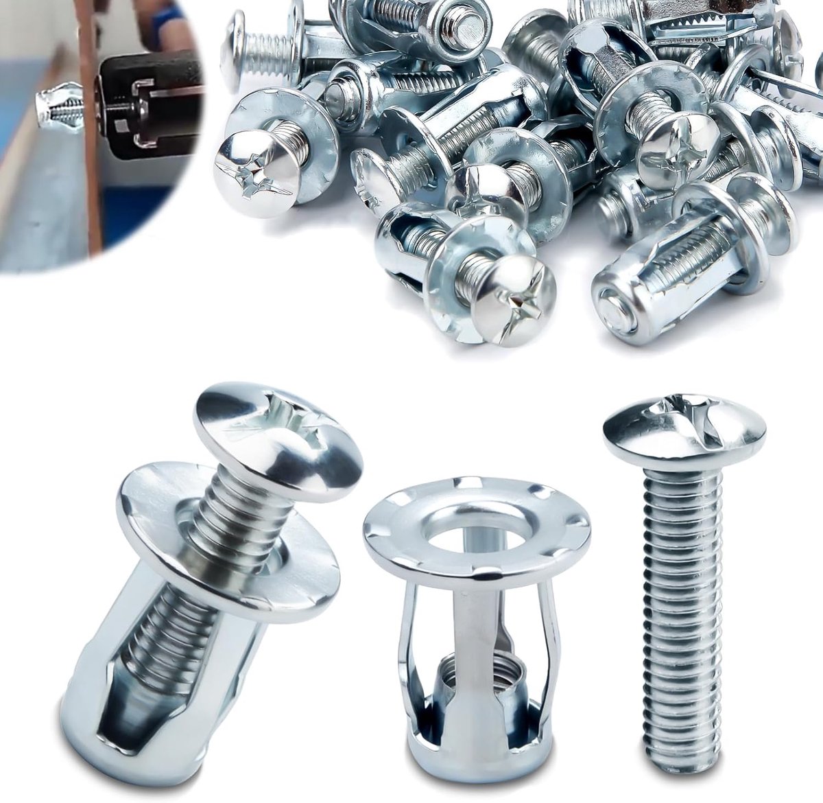 Hollewandpluggen van metaal M4x20, 30 stuks, metalen lankers, Jack Nuts, Petal Nuts, uitbreidingsmoeren, dunne bevestigingen, holle wandanker, assortiment, kit, zware belasting voor dunne