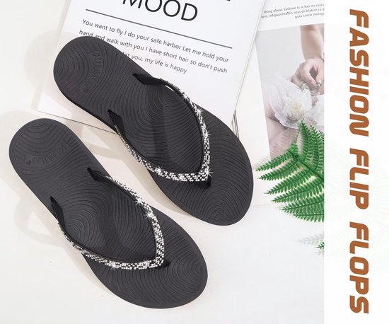 Strass teenslippers voor dames, met comfortabele ondersteuning van de voetboog, yogamat, kussentandalen, modieus, zomer, strand, reizen, orthotische wandelen, strings, sandels, instappers — afbeelding 3