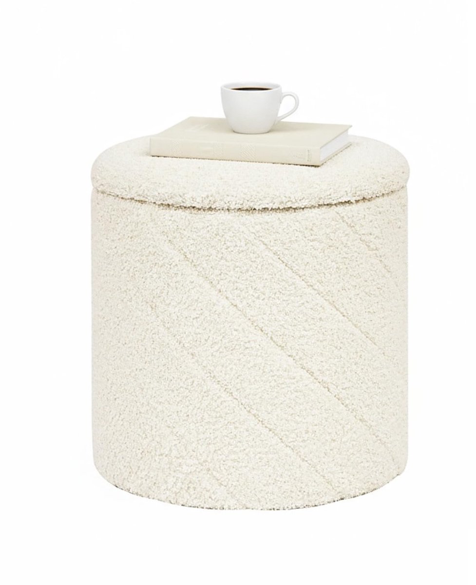 Ronde poef, voetenbank met opbergruimte, inklapbare kruk met deksel, voor woonkamer, slaapkamer, entree, wit, 33 x 33 x 35 cm
