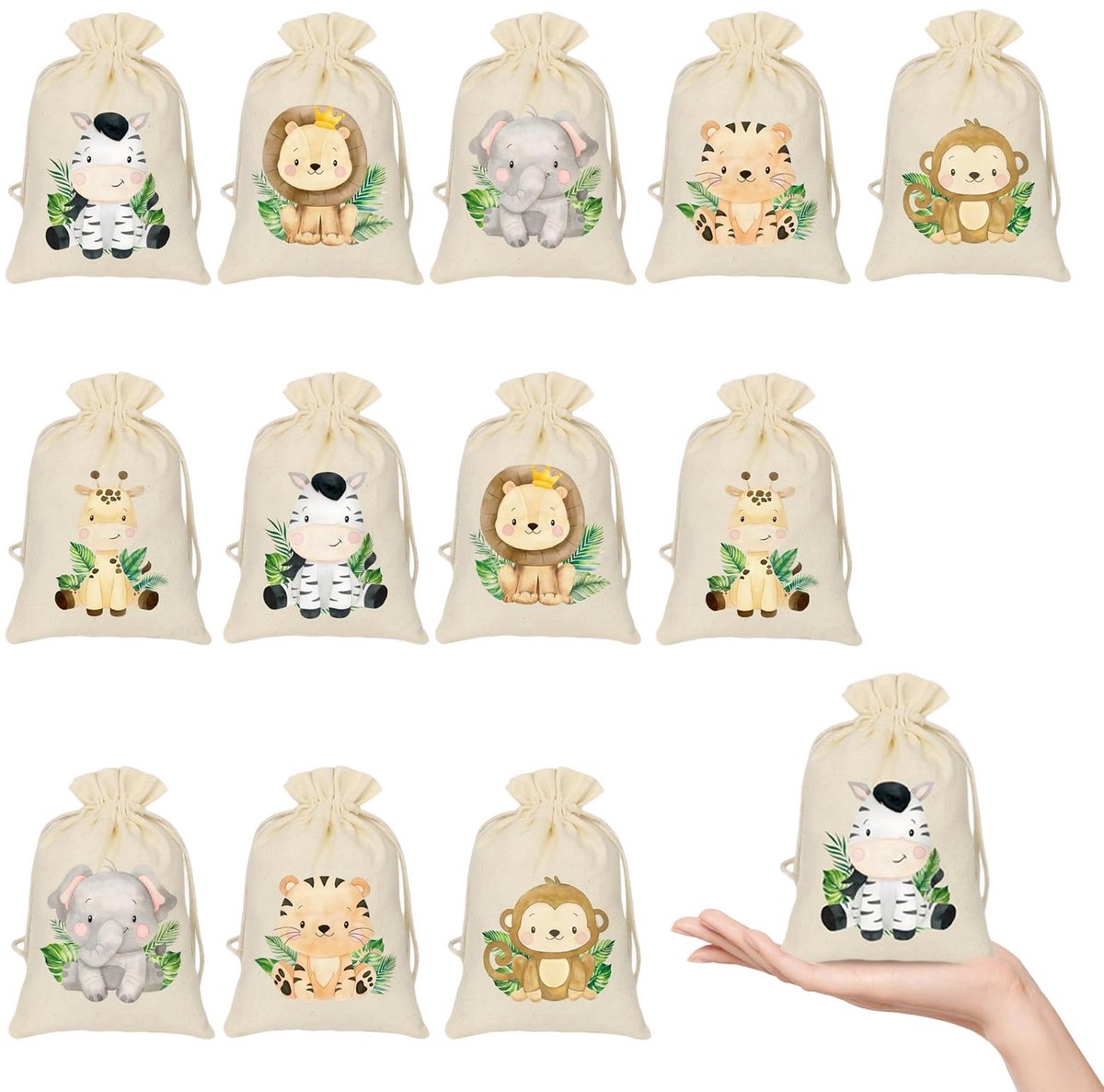 Katoenen tassen, 10 x 15 cm, geschenkzakjes, gastgeschenken, dierenprint, voor sportschool, reistas, rugzak, schoenen, school, stof, toekomstige moeder, snoep, huwelijksfeest