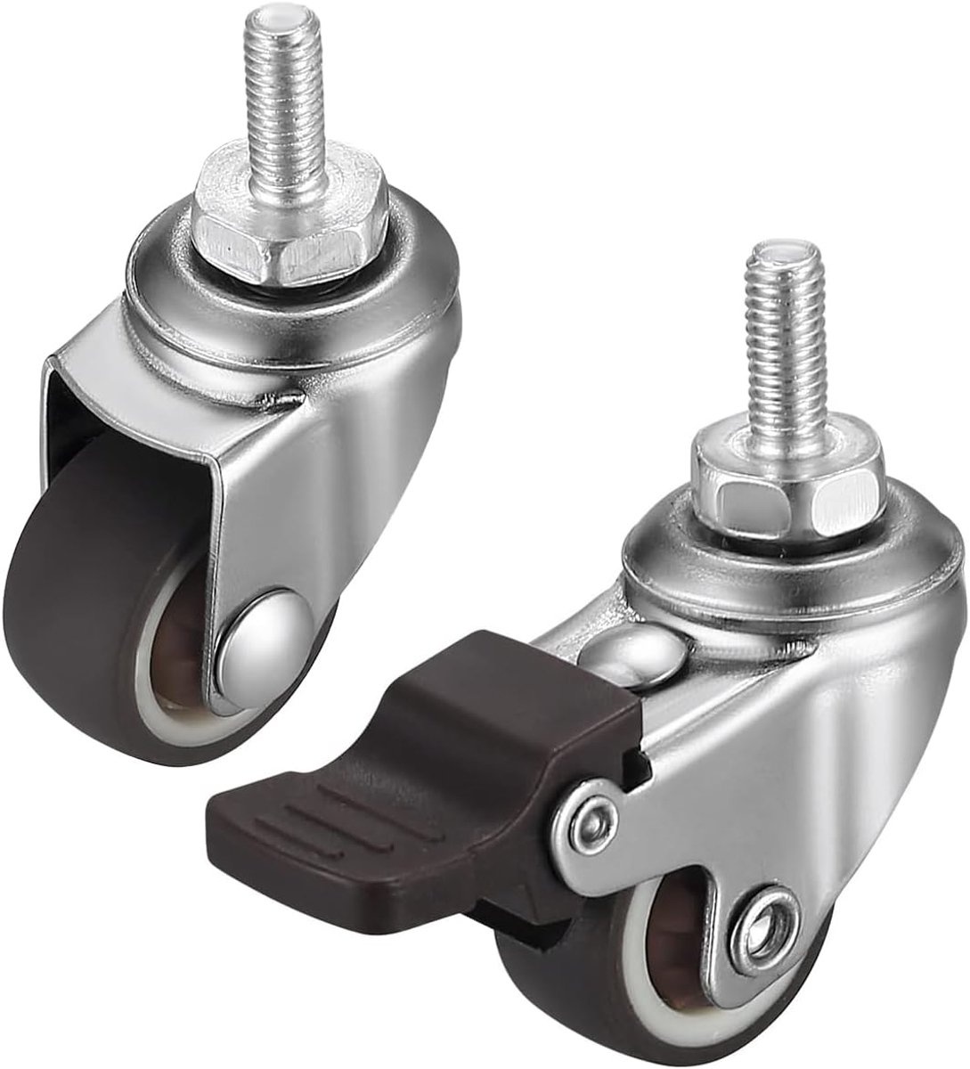 50mm meubelwiel 2 inch M10 zwenkwiel met rem, stil antislipwiel met sleutel en moer voor binnen- en buitenmeubelen, 4-pack