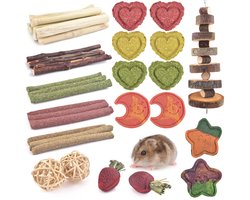 Kauwspeelgoed voor konijnen, 34 stuks, konijnenvoer met natuurlijk Timothy hooi, knaagspeelgoed, lekkernijen voor cavia's, chinchilla, cavia's, hamsters