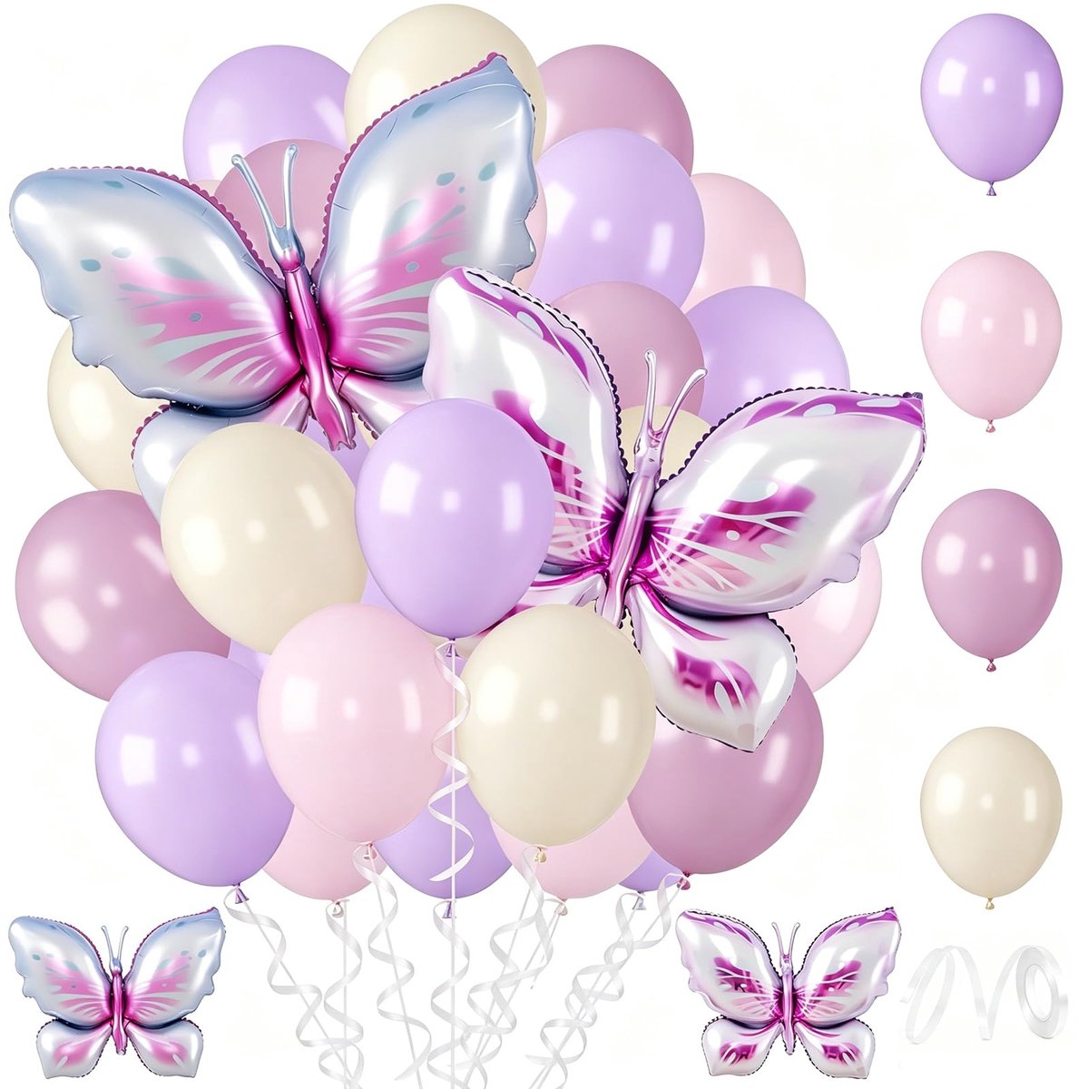 Folieballonnen met vlinder, paarse ballonnen, verjaardag, voor verjaardag, doop, jubileum, verloving en bruiloft