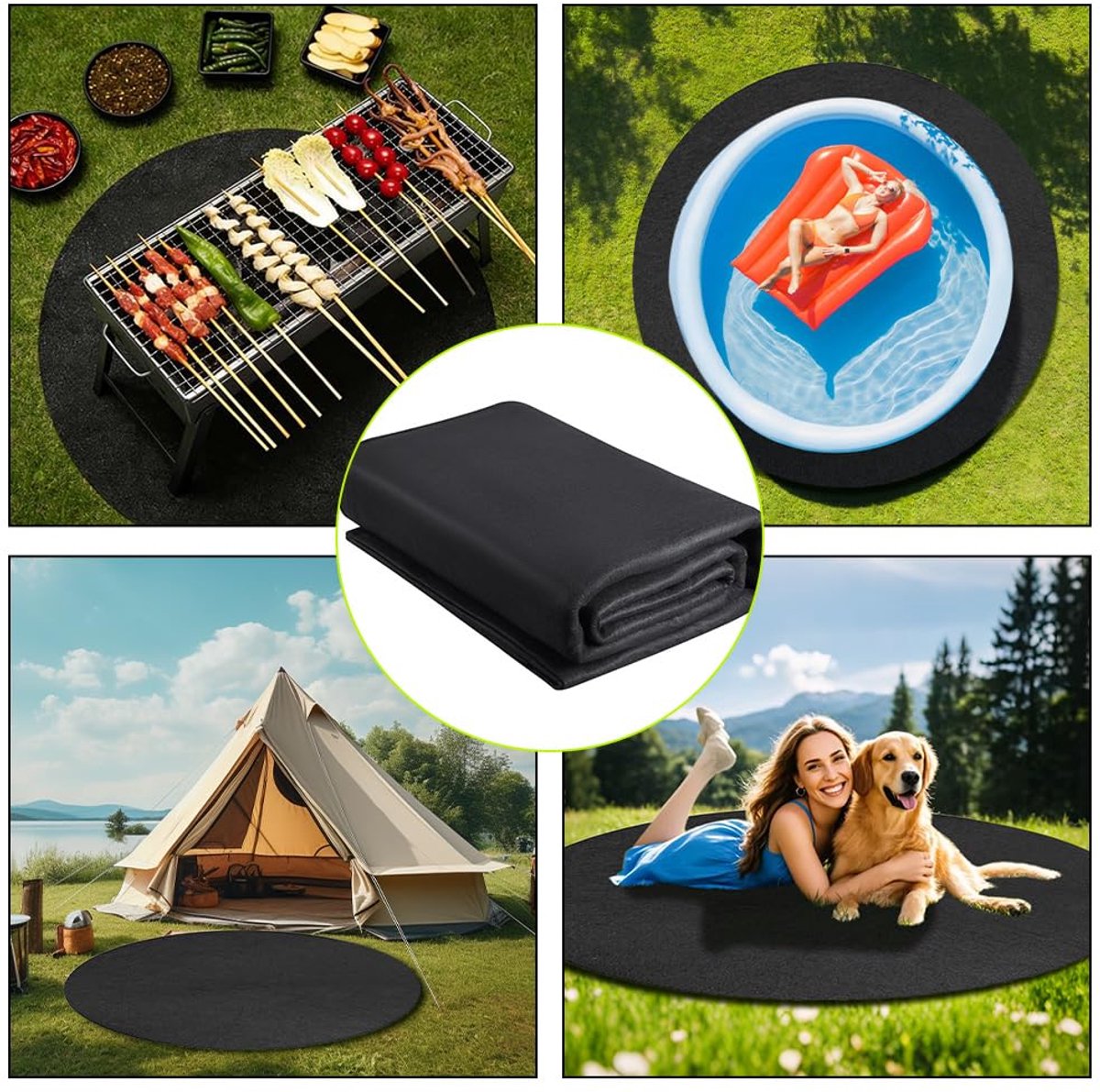 rond, diameter 370 cm, zwembadonderlegger, antislip onderlegger, rond, zwembadonderlegger, outdoor, zwembadmat, zwembad, grondzeil, opvouwbaar, whirl-zwembadonderlegger, rond