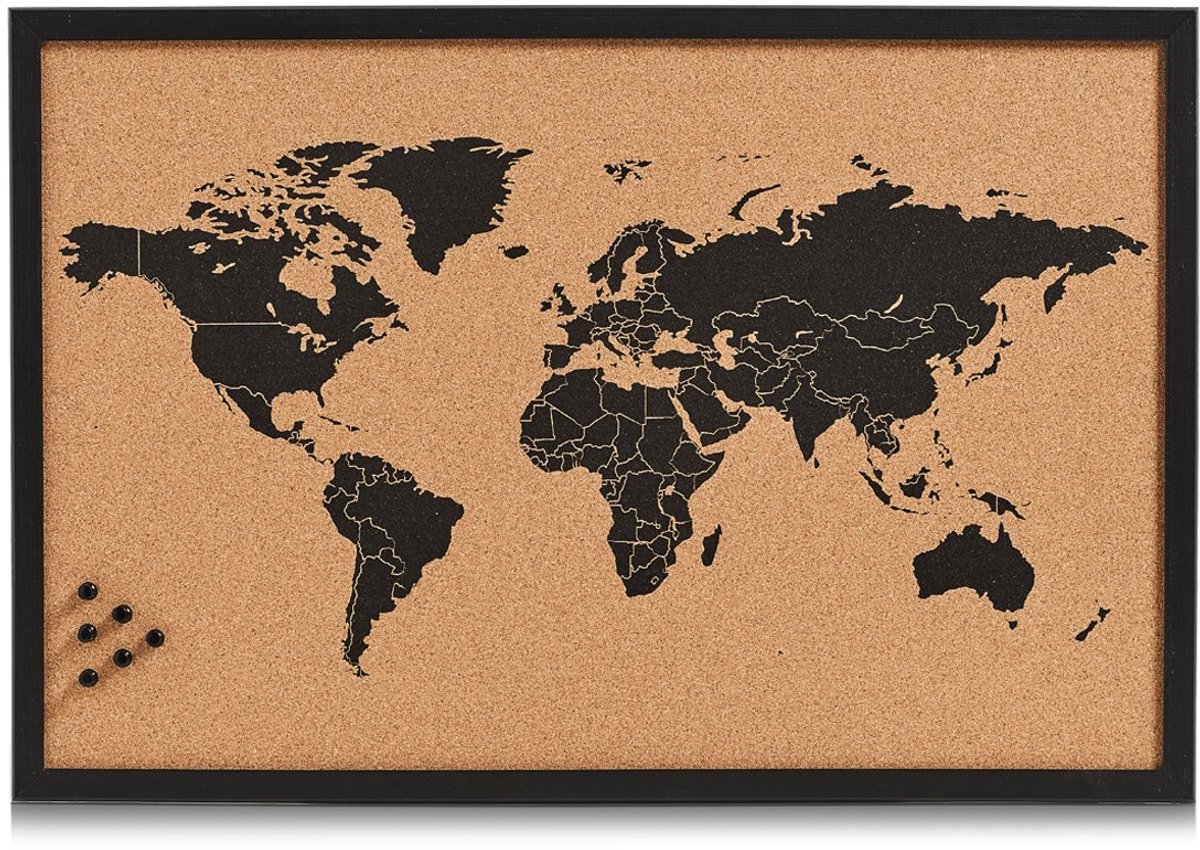 11571 Pinbord World, kurk, zwart, 60 x 40 x 2 cm