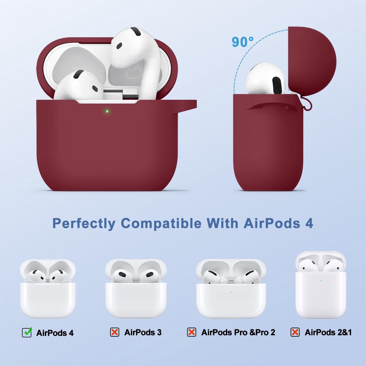 hoes voor AirPods 4 (2024) met reinigingspen, karabijnhaak en lanyard, 2 mm dun, schokbestendig, anti-kras, 4-in-1-set, Air Pods 4e generatie accessoire, compatibel met AirPods 4 (2024)
