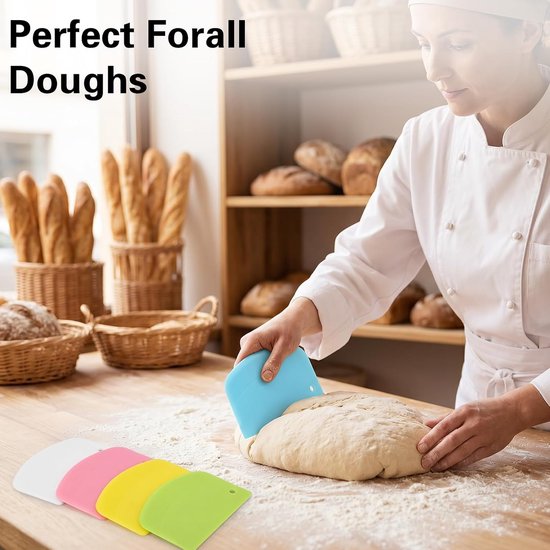 10 stuks deegschrapers, deegspatel, pizza, deegkaart, kunststof, kleurrijke deegschraper, flexibele schraper, set voor deegcake, pizza, bakgereedschap (5 kleuren) — afbeelding 4