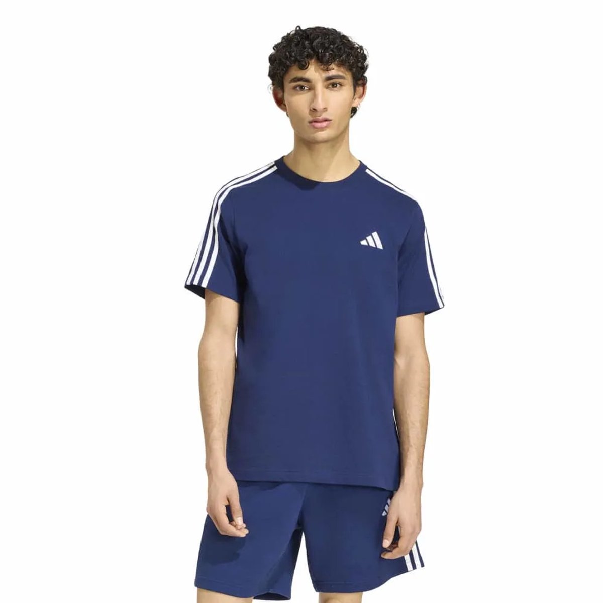 Adidas Essentials 3 Stripes Single Jersey Left Chest Branded T-shirt Met Korte Mouwen S Man Marineblauw