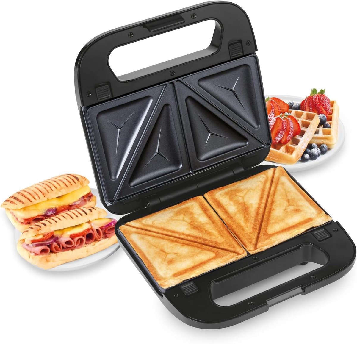 3-in-1 Snack Maker - Tosti Wafel Panini Apparaat - Snacks Maken - Verwisselbare Platen - 22.5 x 12.5 cm - Zwart