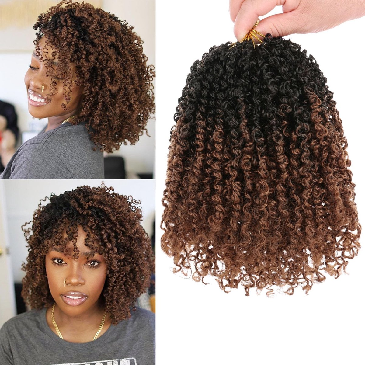 Dailygoods- Twist Haar 8 Stuks - Gehaakt Haar - Ombré - 20,5 cm - Veerkrachtig - Mini-Krullend - Vooraf Gelust