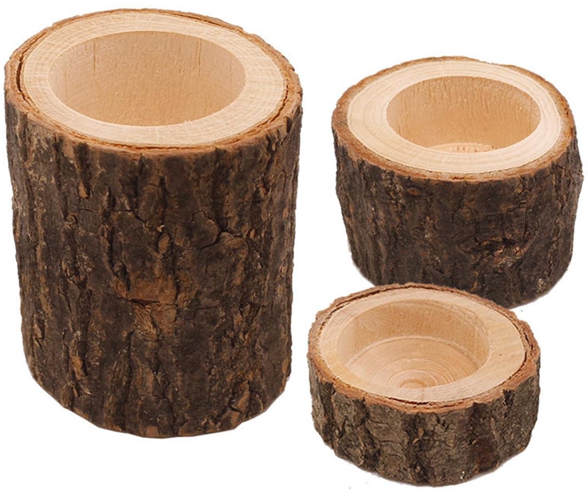 3 stuks Natuurlijke Houten Kandelaars, Schors Bloempot Hout Log Kaarsenhouder, Log Kaarsenhouder voor Kantoor, Bruiloft, Party Decoratie