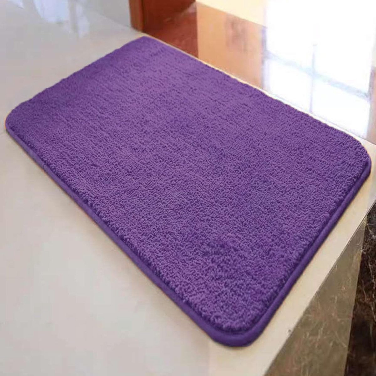 Zacht pluche badkamertapijt, absorberende badmat, antislip badtapijt, wasbaar badkamertapijt, paars 3 x 5 cm
