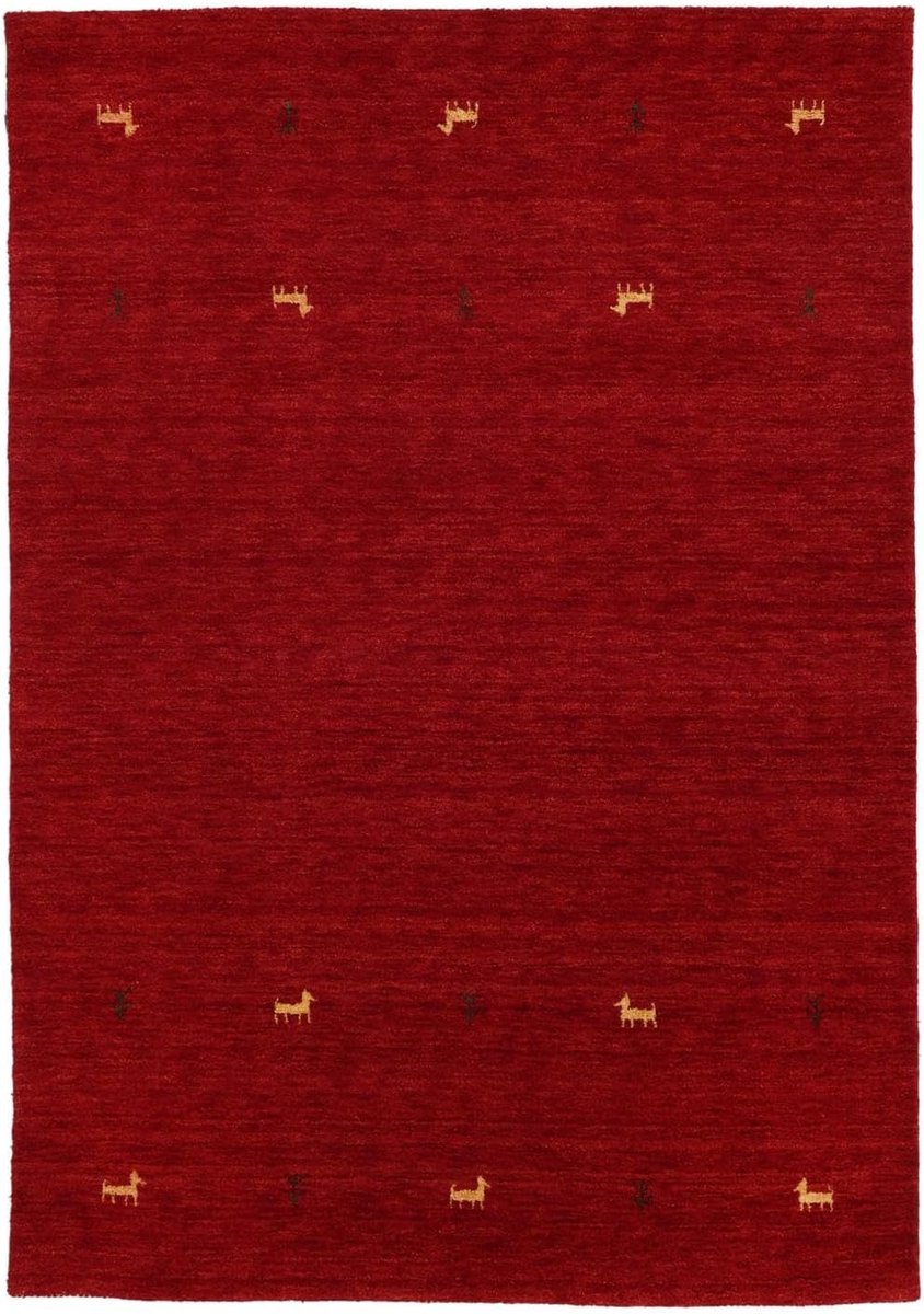 Gabbeh loom Two Lines, Vloerkleed, Gabbeh, 140 x 200 cm, Rechthoekig, Middelpolig, Woonkamer, Eetkamer, Slaapkamer, Alleen chemisch reinigen, Care & Fair gecertificeerd, Rood