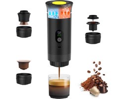 Draagbare Koffiemachine - Espresso Maker - Koffie Maken - 3-in-1 Capsules of Grond - 9x27x9 cm - Metaal Zwart