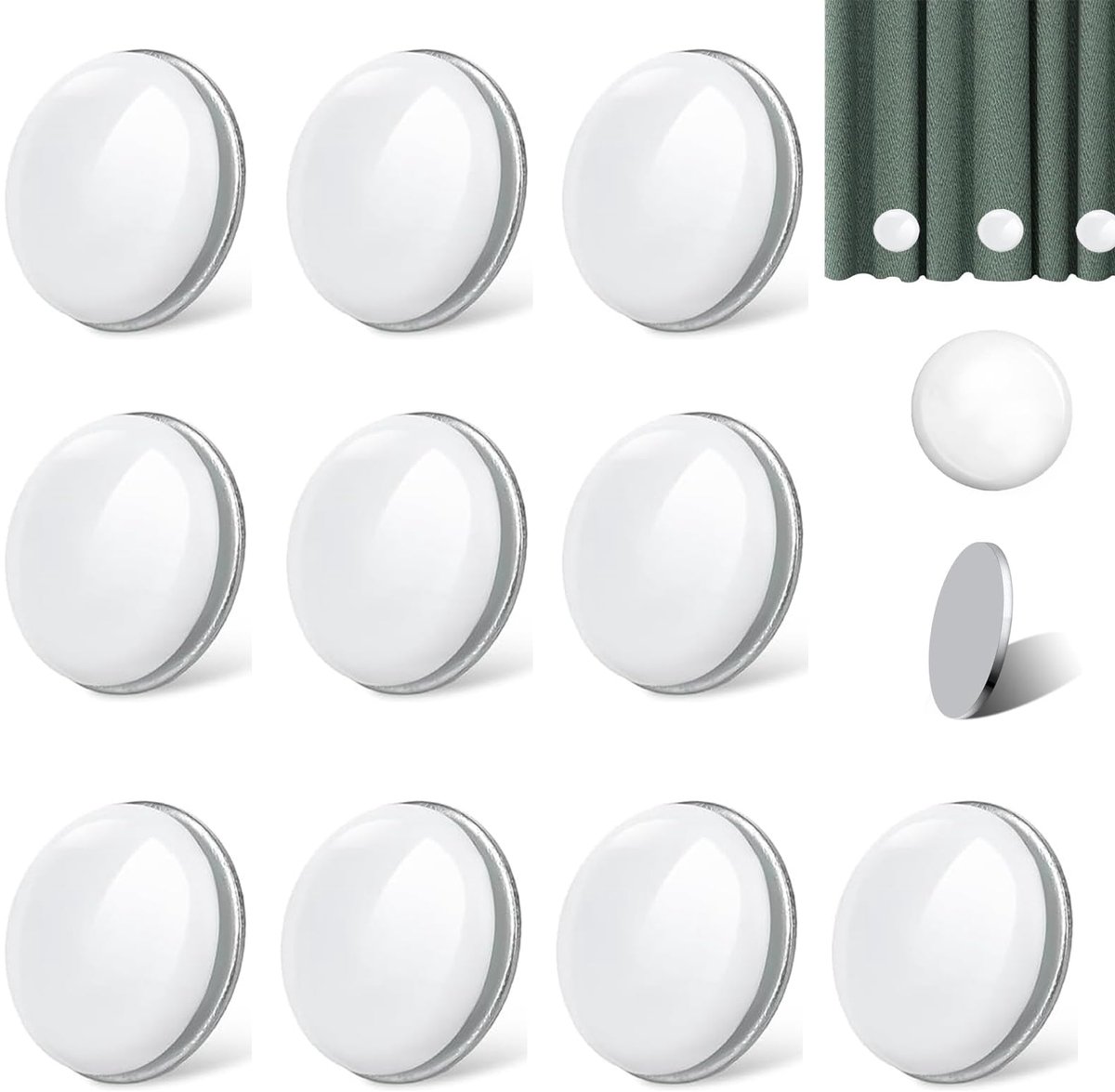 Douchegordijngewichten, 10 stuks, ronde magnetische gordijngewichten, wit, douchegordijngewichten, ronde douchegordijnmagneten, voor gordijnen, tafelkleden, vlaggen, douches