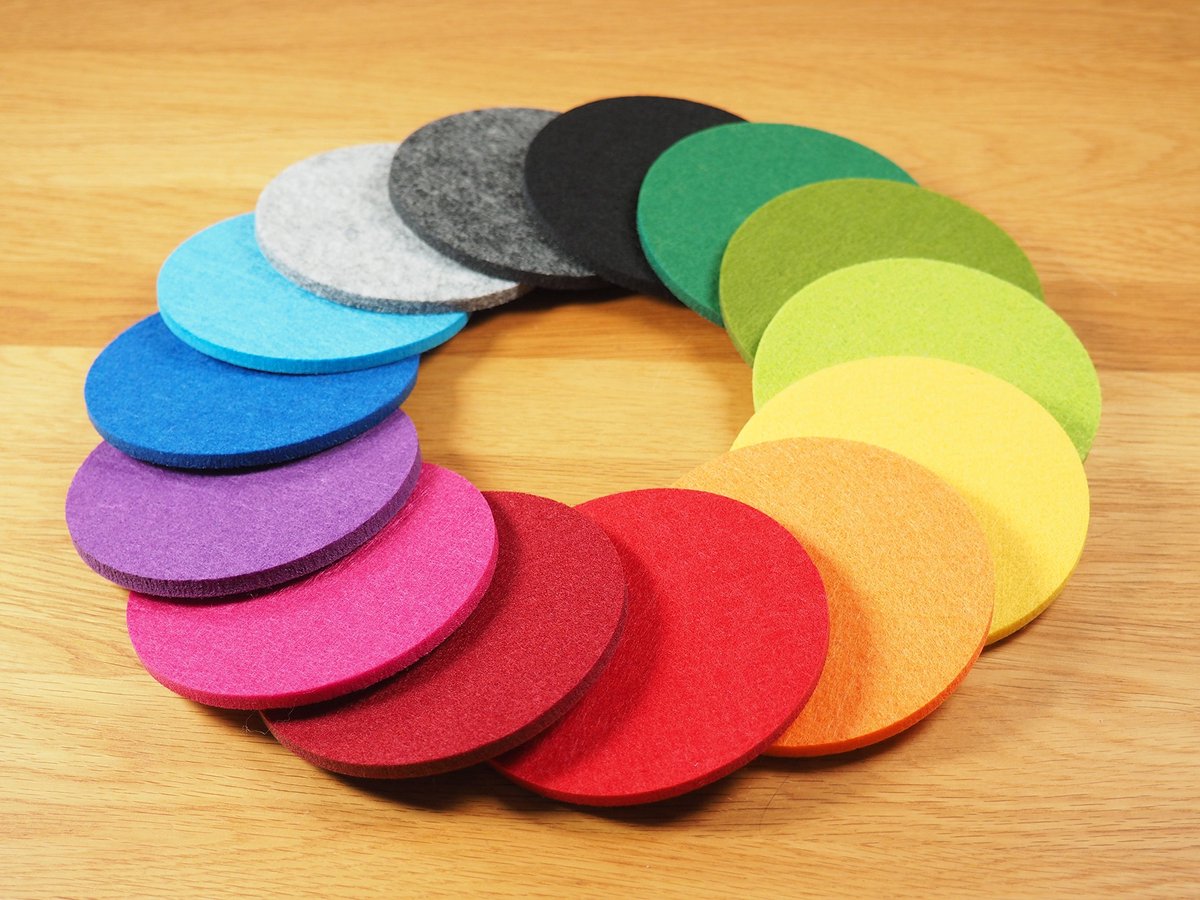 Onderzetters, rond, 20 cm, set van 4, kleur naar keuze, geel - onderzetters van vilt voor tafel en bar als glasonderzetter / drankonderzetter voor glas en glazen