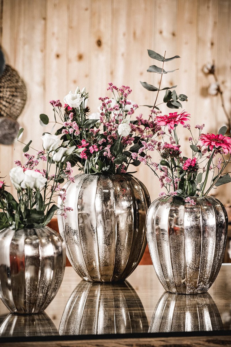 Vaas, bloemenvaas, pokalvaas, decoratieve vaas, aluminium (metaal), zilverkleurig, modern, woonkamer, keuken, 23 cm