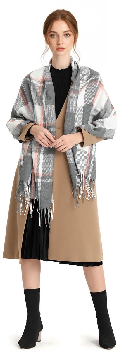 Lulu Zachte en grote damessjaal met kwastjes, geschikt voor dames en meisjes, modieus, warm, ideaal voor herfst en winter