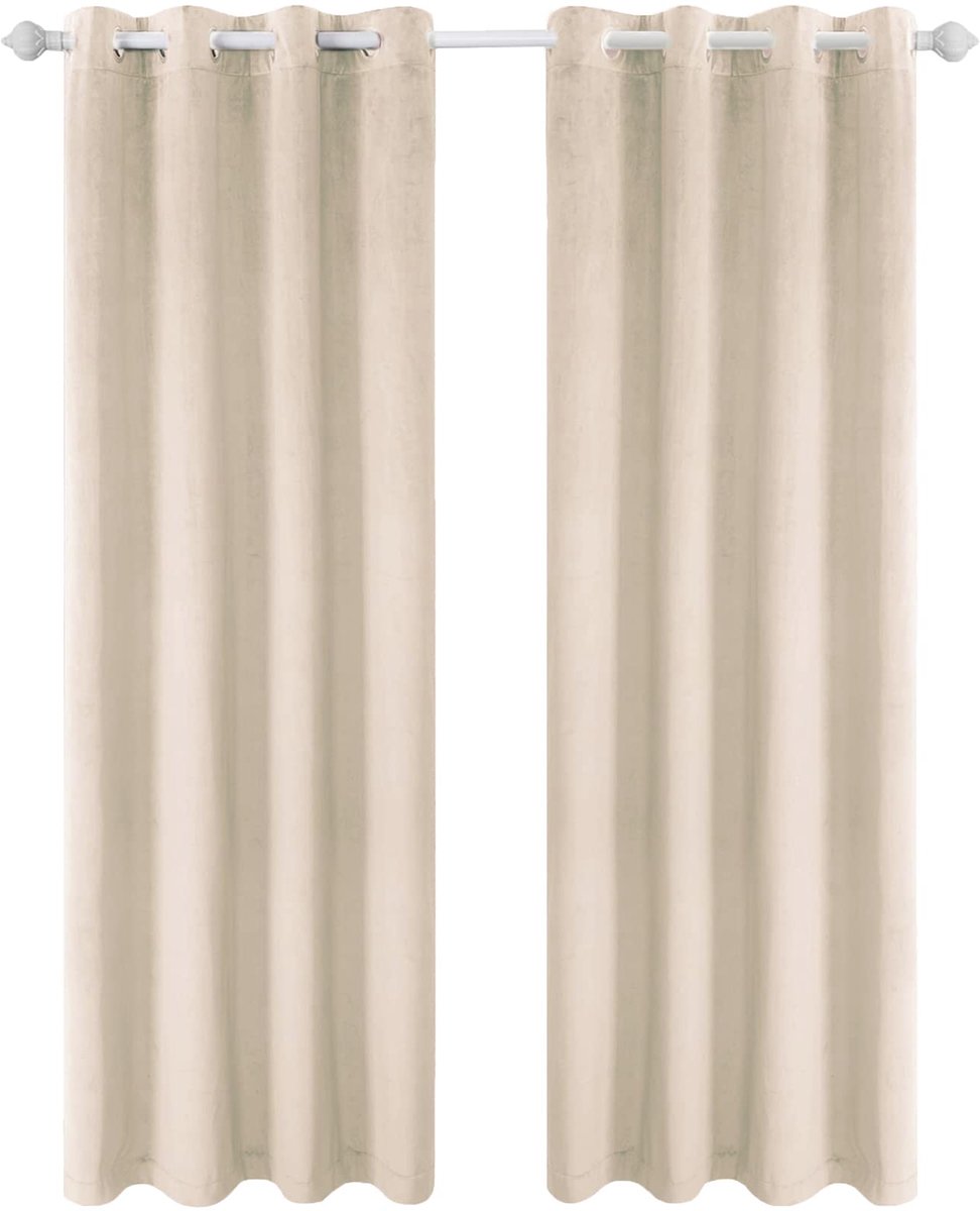 Gordijnen Kant En Klaar Set Van 2, 117x137cm, Gordijnen Verduisterend Met Ringen, Thermische Gordijn, Verduisteringsgordijn, Thermogordijnen Voor Slaapkamer Woonkamer, Beige Wit