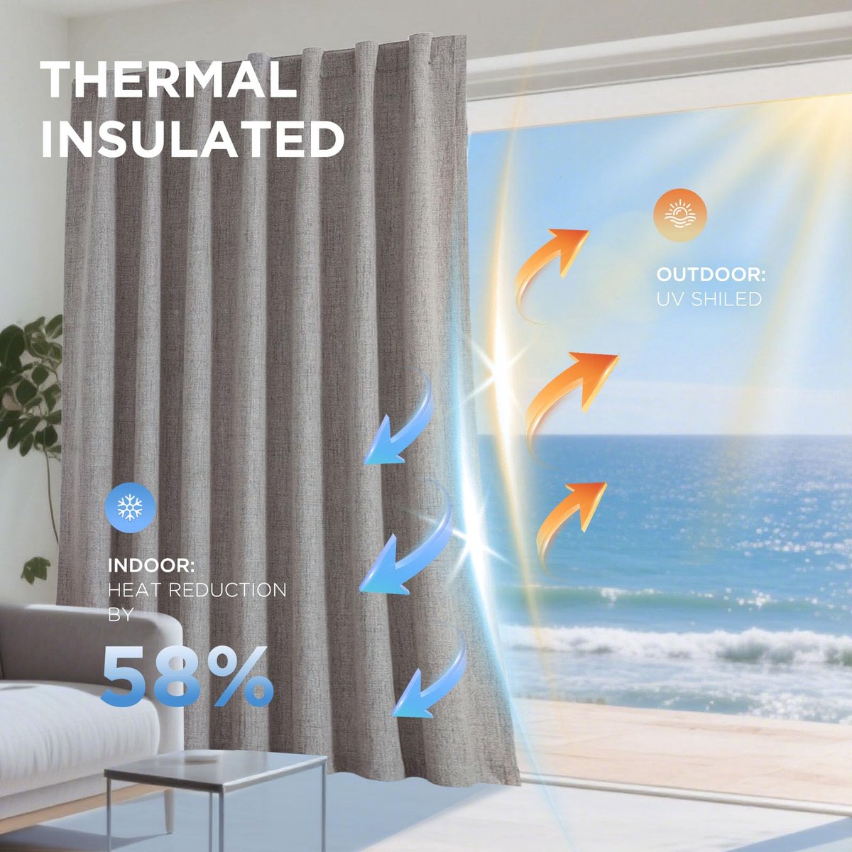 Gordijnen 100% verduistering, 183 cm lang, 2 panelen, voor slaapkamer, woonkamer, warmte-isolerend, met stangzak en lussen achter (132 x 183 cm, linnen)