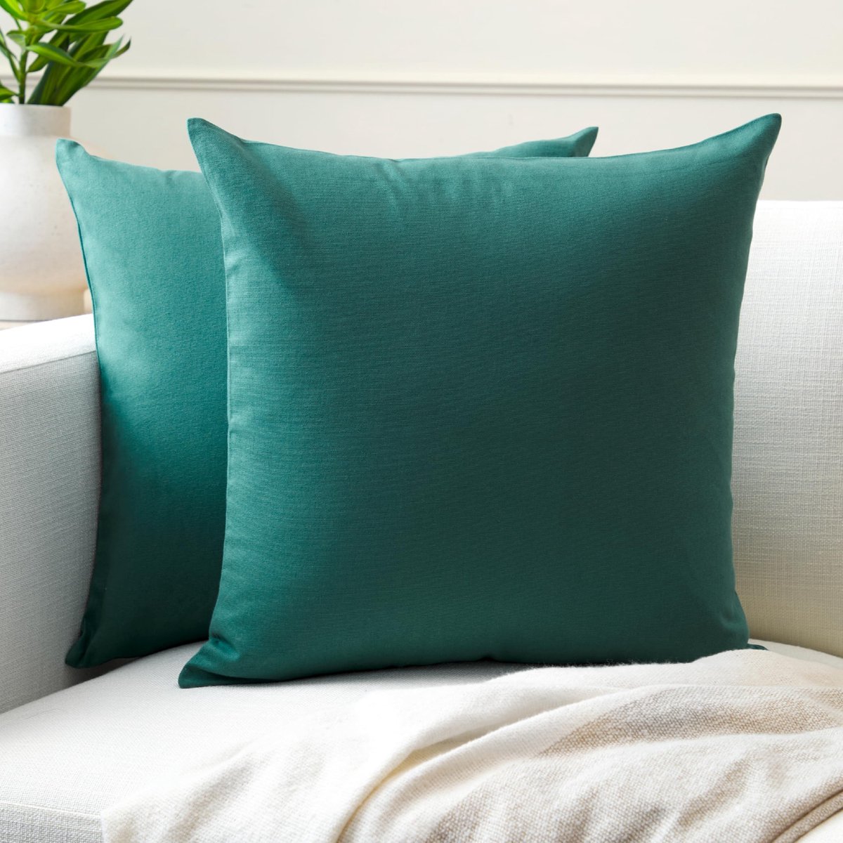 Homes Kussenslopen, set van 2 (50 x 50 cm) - baksteen - effen geverfd katoenen canvas, decoratief, groot, vierkant, kleurrijk, wasbare kussenslopen voor woonkamer, bank, slaapkamer, huis en