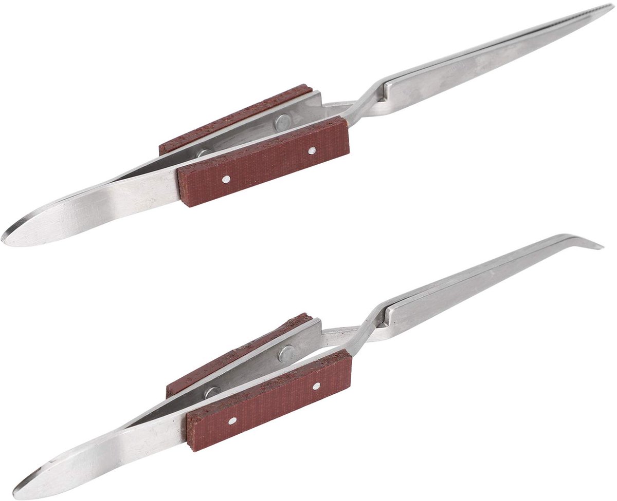 2 stuks zelfsluitende pincet, rechte gebogen tip kruis pincet voor vaste sieraden solderen puntige diy ambachtelijke tool