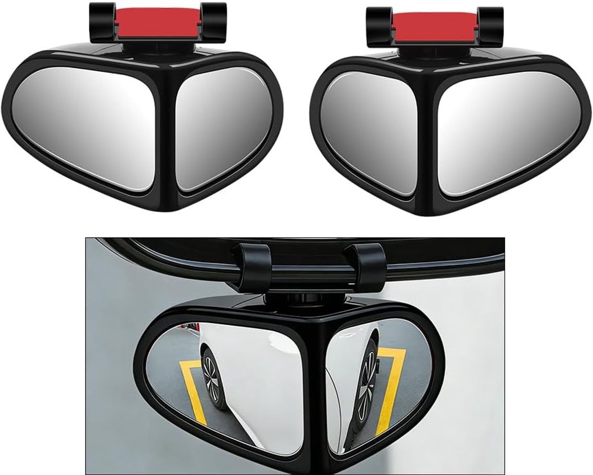 2 stuks Dodehoekspiegel, Dodehoekspiegel voor auto, 360° draaibare verstelbare HD convexe autospiegel, verstelbare HD-glasspiegel, convexe spiegel, voor auto's, vrachtwagens, SUV's (Zwart)