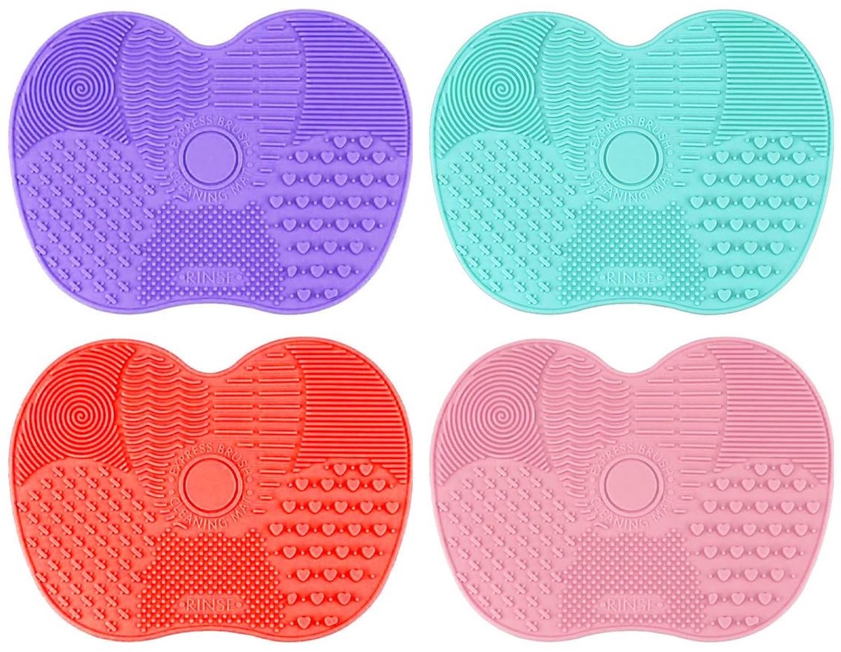 Dailygoods - Siliconen make-up borstel reinigingsmat - sterke adsorptie draagbare make-up borstel reinigingsmat, 4 stuks roze+rood+paars+groen 4 kleuren voor u om te gebruiken